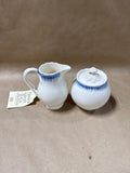 Hartley Greens & Co. Leeds Pottery Shell Edge Blue Creamer Pitcher And Sugar Jar - Appears Unused (A)
