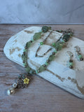 Double Layered Green Gemstone Beaded Necklace with Floral Pendant & Earrings Set