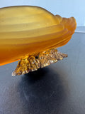 Art Deco Style Frosted Amber Swan Vintage Soap or Trinket Dish with Brass Base