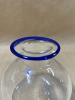 Hand Blown Mexican Glass Vase With Cobalt Blue Rim