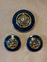 Blue Enamel & Gold Tone Clip Earrings with Pin/Pendant Set