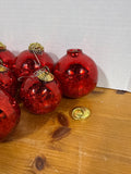 9 Piece Candy Apple Red Mercury Style Heavy Ornaments With Gold Plate Caps