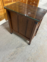 End Table/Cabinet with Protective Glass and Tea Table Pull Out Shelf