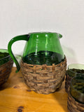 Empoli Mid Century Green Glass In Wicker Set - 5 Pieces
