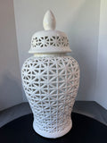Three Hands Pottery XL White Pierced Lidded Ginger Jar