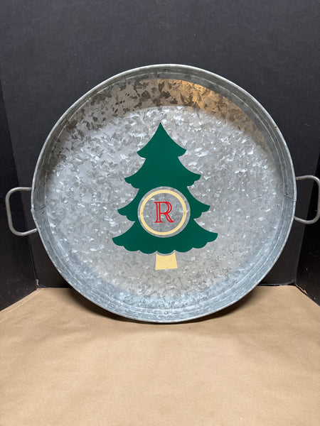 Large Holiday Galvanized Tray with Letter “R”