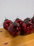 7 Deep Red Mercury Style Heavy Ornaments With Silverplate Caps