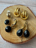 Trio of Black & Gold Tone Vintage Earrings (C)