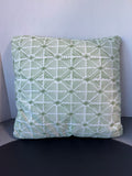 Nautical Home Green & White Geometric Throw Pillow with Woven Jute Back