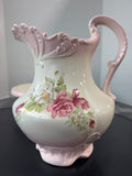 2-Piece Pink & Cream Embossed Floral Basin & Pitcher Set