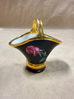 Black Matte Rose Porcelain Basket — 24k Gold