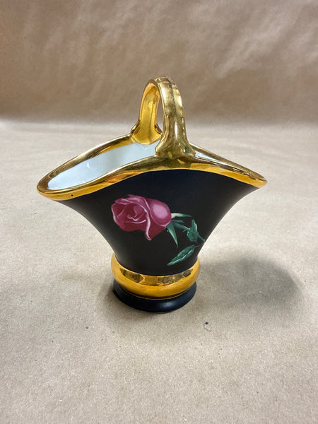 Black Matte Rose Porcelain Basket — 24k Gold