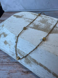 Textured Gold Tone Station Necklace with Cube Accents