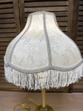 Lightweight Brass Table Lamp With Springcrest Cream Floral Carnation Lampshade With Fringe - WORKS