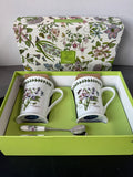 4-Piece Portmeirion Garden Botanic Sweet Pea Coffee Mug Set with Spoons in Box