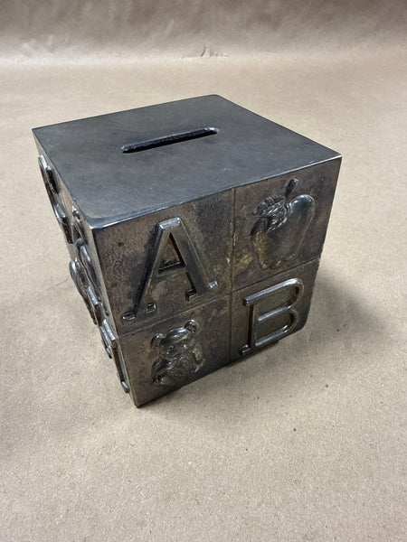 Silver Plate Cube ABC Piggy Bank