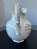 Blue Floral White Large Vintage Pitcher or Vase