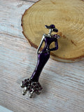Lady in Purple Enamel Silver Tone Brooch