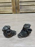 Pair Of Cast Metal Owl Candle Holders