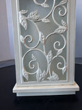 Cream Botanical Scroll Heavyweight Metal Lantern with Flameless Candle (WORKS)