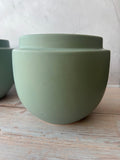 Pair of World Market Matte Sage Green Sculptural Ceramic Planters