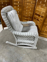 White Wicker Rocker with Cushions