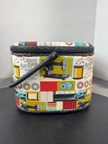 Fabric Covered Vintage Style Sewing Basket with Ribbon and Pin Cushion