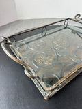 Floral Embossed Glass Top Metal Vanity Tray