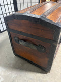 Petite Steamer Trunk on Casters with Leather Side Handles