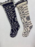Blue And White Needlepoint Stockings With Fringe - Pair