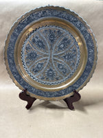 Round Floral Copper And Silver Plate Wall Plaque