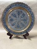 Round Floral Copper And Silver Plate Wall Plaque
