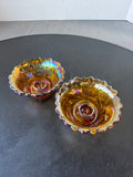 (F) Pair of Imperial Glass Vintage Marigold Carnival Glass Wild Rose Candle Holders
