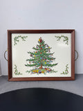 Spode & Pimpernel Christmas Tree Wood Framed Tray with Brass Handles