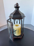 Distressed Black Metal Lantern with Botanical Pillar Candle