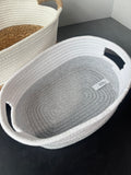 Pair of Woven Wicker & Fabric Oval Storage Baskets