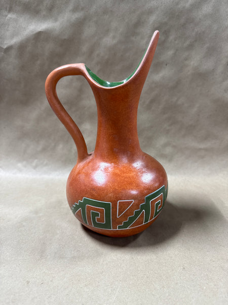 Red Clay With Green Glaze Mexican Pottery Pitcher
