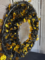 Black & Orange Lightweight Tinsel Style Halloween Wreath