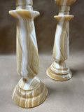 Pair Of Alabaster Stone Candle Stick Holders