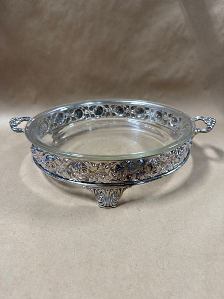Round Silver Plate Pyrex Dish Holder