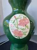 Green Ceramic Floral Ginger Jar Lamp (WORKS)