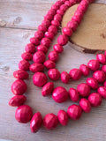 Multi-Strand Faceted Hot Pink Beaded Necklace & Earrings Set