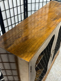 Vintage Wooden Cabinet with Double Doors with Diamond Pattern Wire Mesh Design