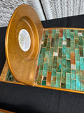 Pair of Pier 1 Gilded Green Glass Mosaic Metal Wall Sconces