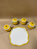 Yellow And Gold Teacups With Lids And Marching Tray