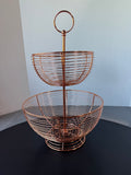 Copper Tone Metal 2-Tier Pedestal Fruit Basket
