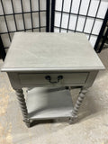Light Gray Painted Nightstand with Drawer; Spindle Legs