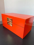 Pair of Galt International Orange Enamel Storage Boxes with Geometric Accent