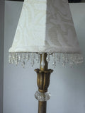 Ornate Glass & Gold Resin Buffet Lamp with Bead Fringed Shade (WORKS)