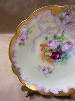 (C) Pink Ribbon Floral Gold Trim Limoges Saucer Plate